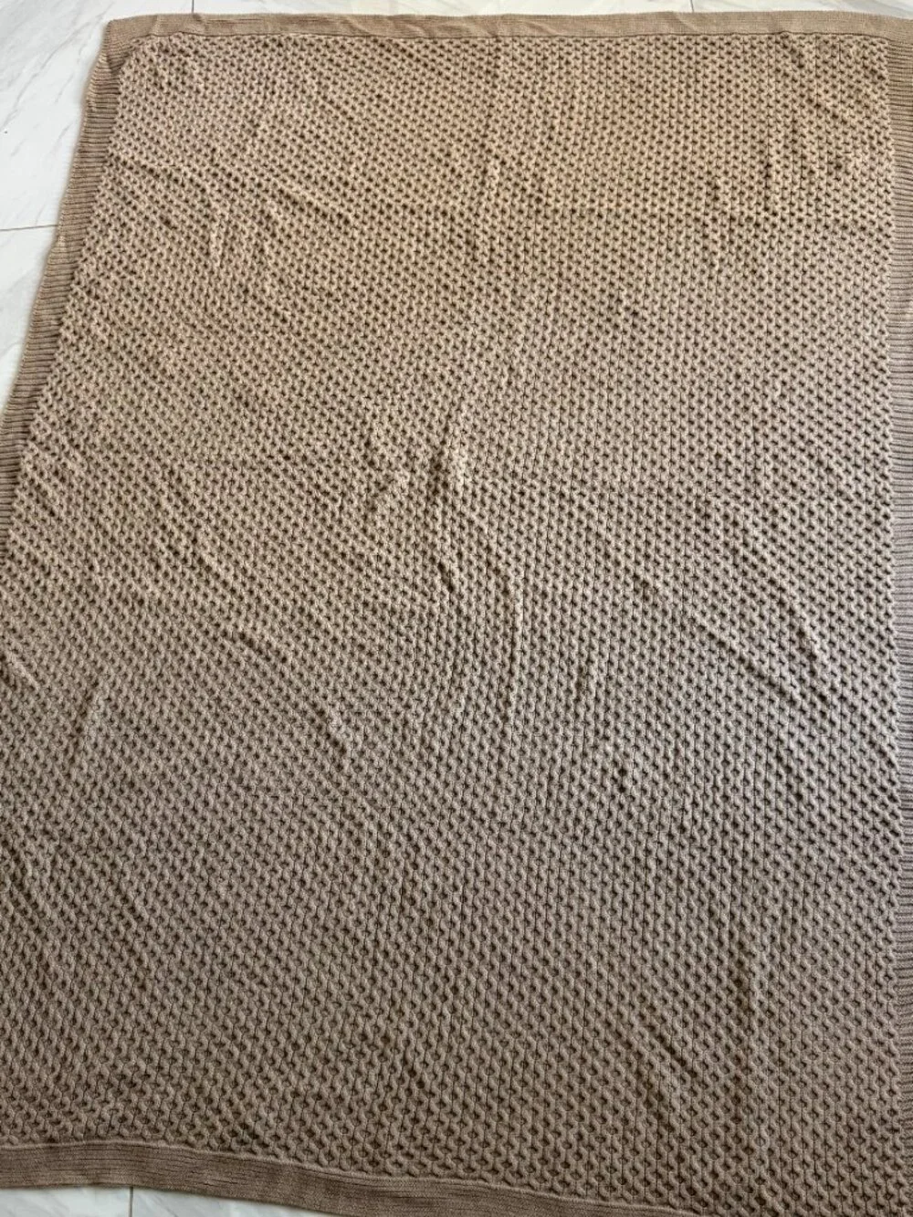 Boll & Branch Organic Cotton Cable Knit Throw Blanket Taupe Beige 55x70